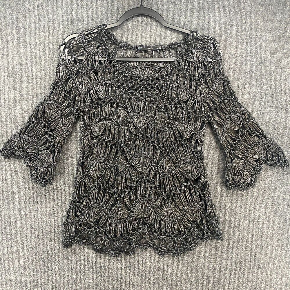 Sioni Sweater Womens S Black Crochet Pullover Cottagecore Peasant Fairycore Boho